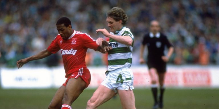 Roy Aitken of Celtic and  John Barnes of Liverpool