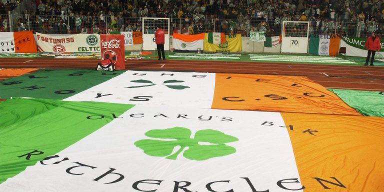 Celtic fans show off their flags