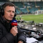Picture of Chris Sutton of Sky Sports in a commentary position at Celtic park