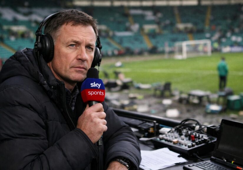 Picture of Chris Sutton of Sky Sports in a commentary position at Celtic park