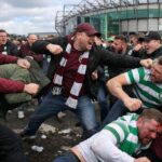 Hearts fans brawling with Celtic fans outside Celtic Park