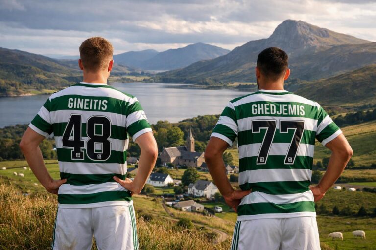 2 Celtic stood - one with Gineitis on the back