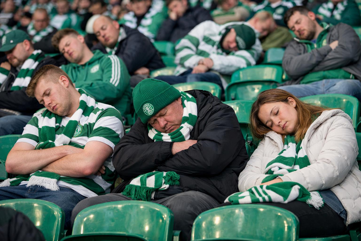 Celtic fans sleeping in the stands