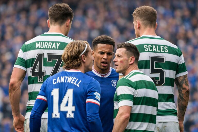 2 celtic players looming behind with 47 Murray on one player and 5 scales on the other