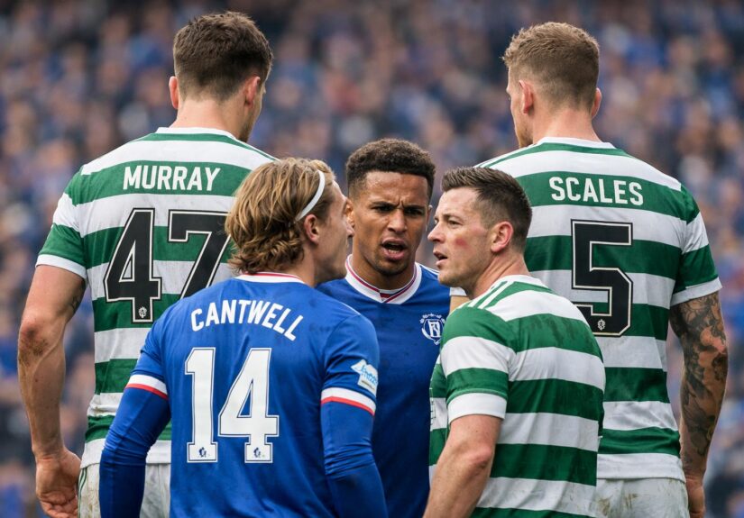 2 celtic players looming behind with 47 Murray on one player and 5 scales on the other