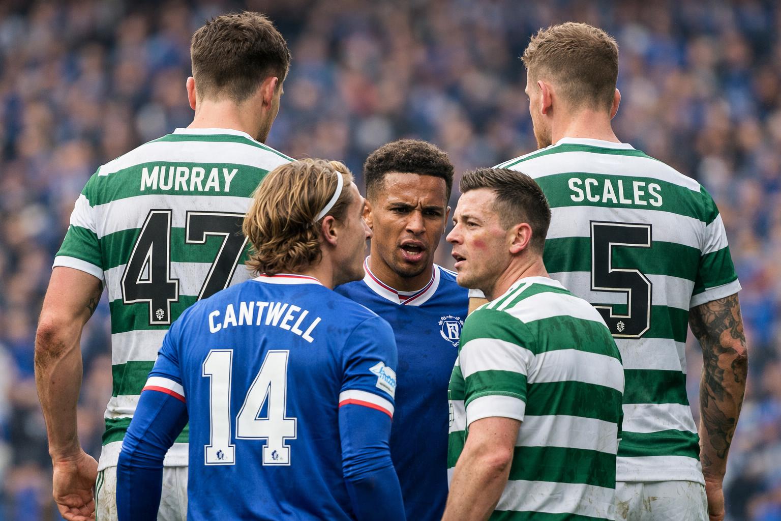 2 celtic players looming behind with 47 Murray on one player and 5 scales on the other