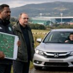 Wilfred Nancy (with a plastic board), Martin O’Neill, Brendan Rodgers Celtic driving a silver honda