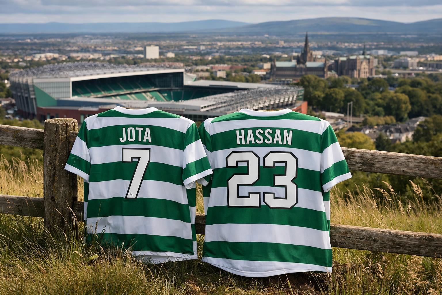 Celtuc shirts with Jota and Hassan on the back but just the shirts and not the players wearing them