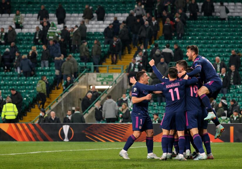 Celtic Park emptying as Celta Vigo celebrate their second goal during last night's Europa League game