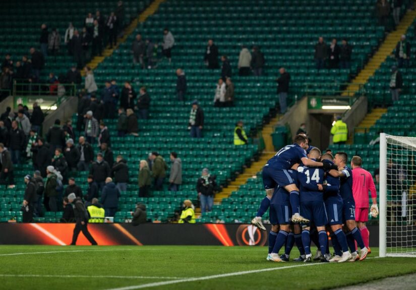 Celtic Park emptying as Celta Vigo celebrate their second goal during last night's Europa League game