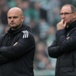 Shaun Maloney and Martin O'Neill on the sidelines at Celtic Park, but Shaun Maloney is bald