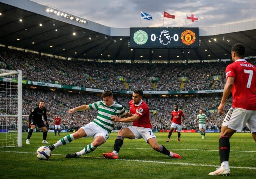 Imaginary image of Celtic playing in the EPL at Celtic Park against Man Utd