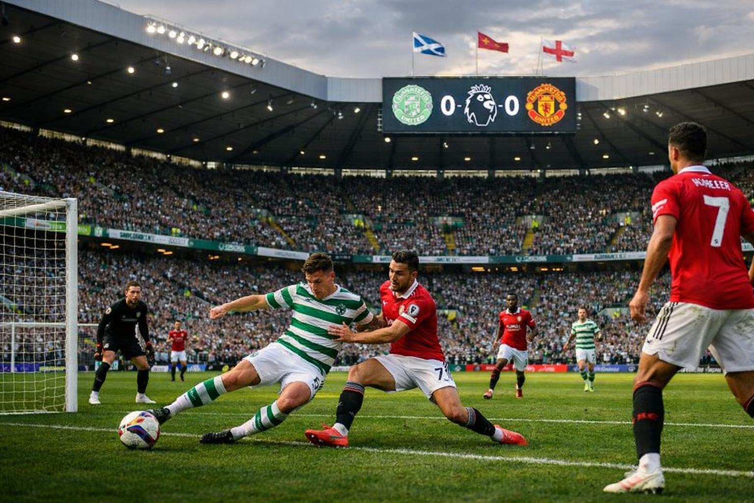 Imaginary image of Celtic playing in the EPL at Celtic Park against Man Utd