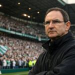Martin O'Neill with the Celtic Park crowd in the background